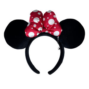 NWT Disney Parks Minnie Ears Classic Black With Red Polka Dot Satin Bow
